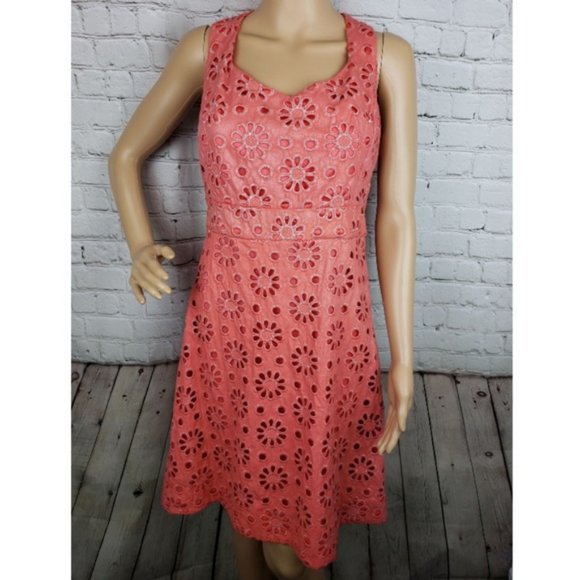 Anthropologie Dresses & Skirts - Anthro Maeve Coral Shine Metallic Eyelet Dress